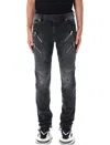 Balmain Distressed Slim Biker Jeans In Noir Delave