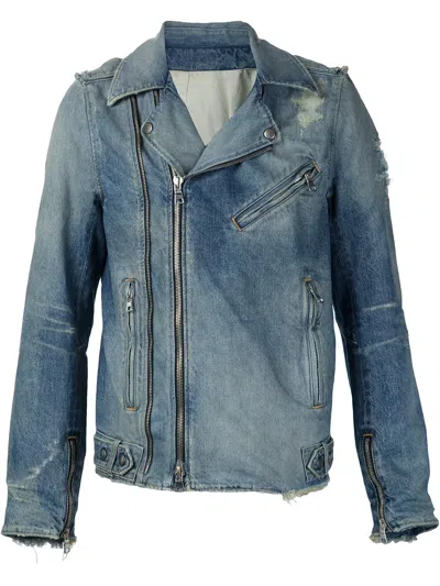 Balmain Destroyed Denim Biker Jacket In Blue