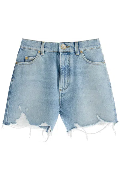 Balmain Destroyed Denim Shorts For A Casual In Blue