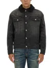 Balmain Distressed Shearling Collar Jacket In Black