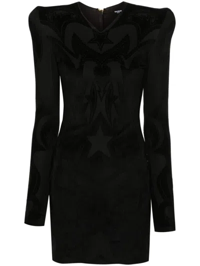 Balmain Women's Velvet Baroque Jersey Minidress In Black  