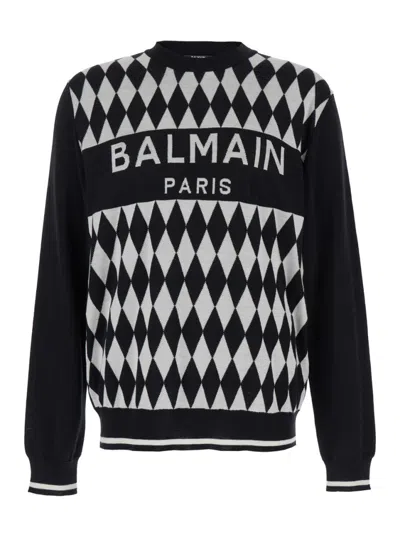 Balmain Diamond Jacquard Logo Sweater In Multi