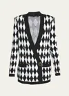Balmain Diamond Patterned Jacquard Jacket In Blk White