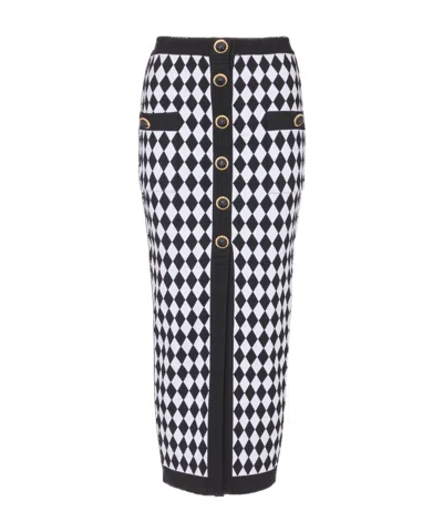 BALMAIN DIAMOND JACQUARD MIDI SKIRT