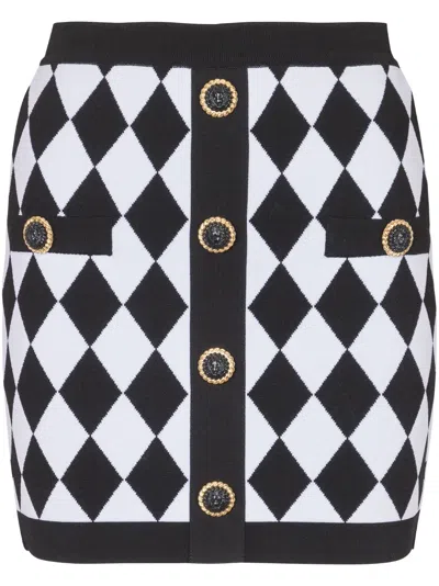 BALMAIN DIAMOND-INTARSIA KNITTED MINISKIRT