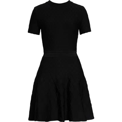 Balmain Diamond Jacquard Fit & Flare Mini Sweater Dress In Black