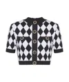 Balmain Cropped Button-embellished Jacquard-knit Top In Black
