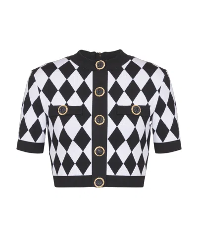 BALMAIN BALMAIN DIAMOND PATTERN KNIT CROPPED TOP
