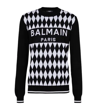 Balmain Diamond Jacquard Logo Sweater In Black