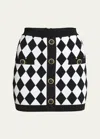 Balmain Diamond-intarsia Knitted Miniskirt In Blk White