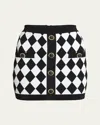 Balmain Diamond-intarsia Knitted Miniskirt In Blk/white