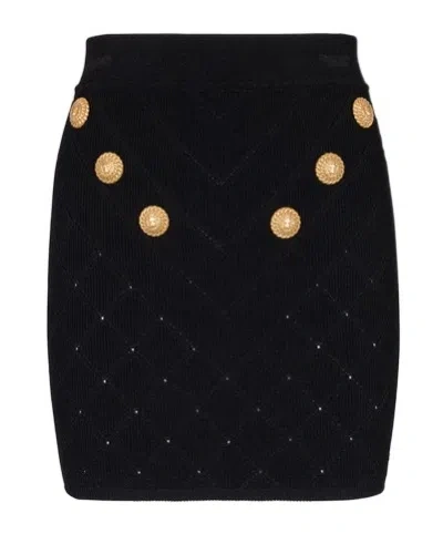 Balmain High Waisted 6 Button Knit Skirt In Black