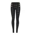 Balmain Embossed-button Open-knit Leggings In Black