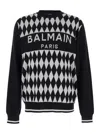 Balmain Diamond Jacquard Logo Sweater In Black