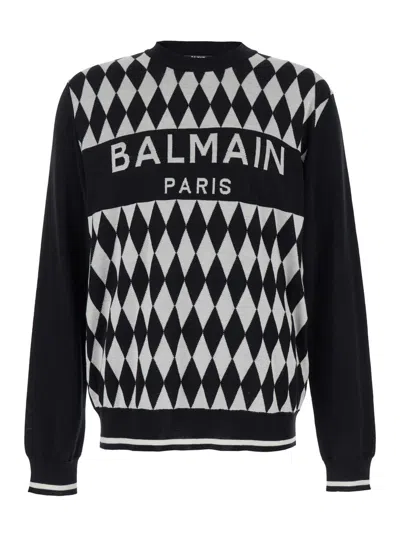 BALMAIN DIAMOND LOGO JACQUARD SWEATER