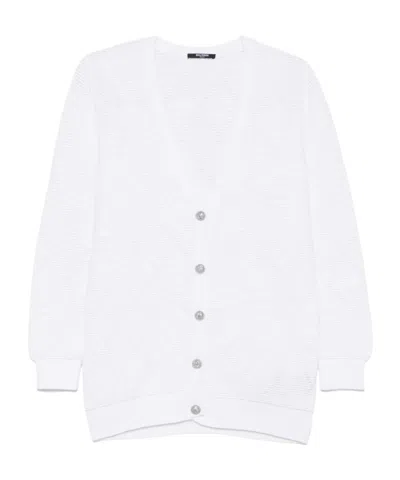 Balmain Diamond-pattern Cardigan In White