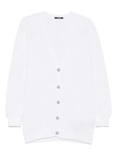 Balmain Kids' Cardigan Mit Rautenmuster In Weiss