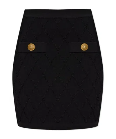 Balmain Diamond-quilted Lion-head Mini Skirt In Black