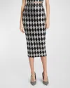 Balmain Stretch Silk Rhinestone Midi Skirt In Black Crystal