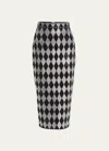 Balmain Stretch Silk Rhinestone Midi Skirt In Black Crystal