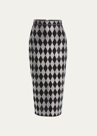 Balmain Stretch Silk Rhinestone Midi Skirt In Black Crystal