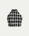 Balmain Diamond Print Crystal Embellished Top In Black Crystal
