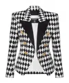 Balmain Diamond-print Peak-lapel Blazer In Black