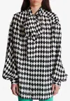 Balmain Ls Lavalliere Diamond Print Silk Shirt In Monochrome