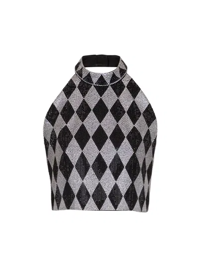 Balmain Diamond Rhinestone Halterneck Top In Black