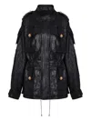 Balmain Diamond-stitched Leather Parka Coat