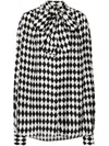 Balmain Ls Lavalliere Diamond Print Silk Shirt In White