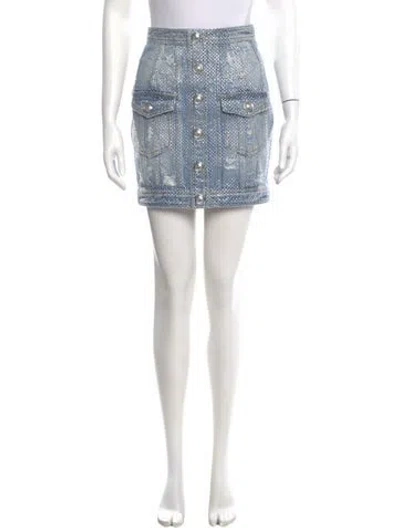 Pre-owned Balmain Distressed Accents Mini Skirt In Blue
