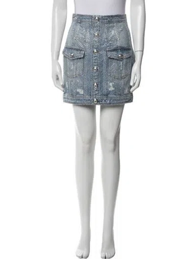 Pre-owned Balmain Distressed Accents Mini Skirt W/ Tags In Blue