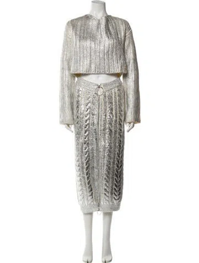 Pre-owned Balmain Distressed Accents Skirt Set In Silver