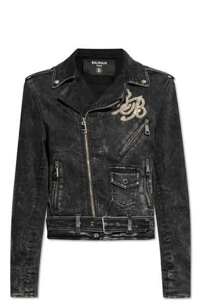 BALMAIN BALMAIN DISTRESSED DENIM BIKER JACKET