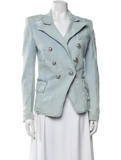 Pre-owned Balmain Distressed Denim Blazer Denim Jacket In Blue