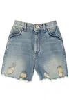 Balmain Mid-rise Frayed Denim Shorts In Celeste