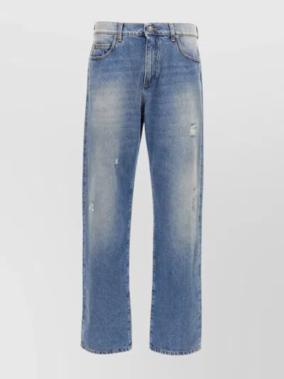 Balmain Distressed Denim Trousers With Front And Back Pockets In Blue