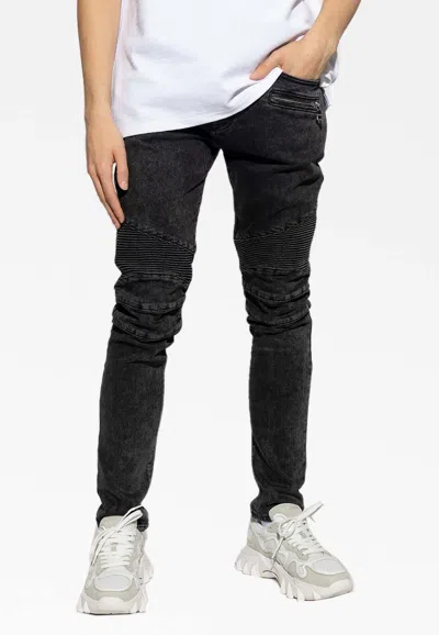 Balmain Distressed-effect Slim-fit Jeans In Black