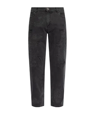 Balmain Distressed Mid-rise Straight-leg Jeans In Black