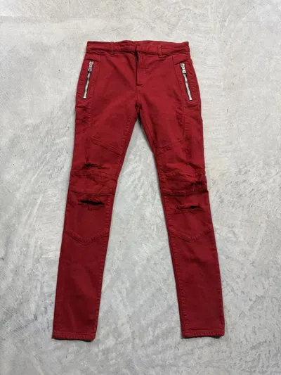 Pre-owned Balmain Distressed Red Biker Jeans