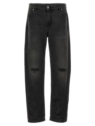 Balmain Distressed Relaxed Fit Black Denim Jeans