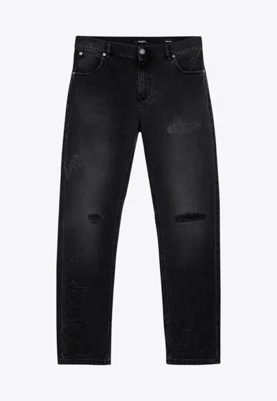 Balmain Black Denim Jeans With Wear Men