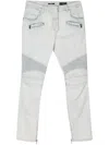 Balmain Light Blue Skinny Jeans With Logo Patch And Ribbed Knees In Blue