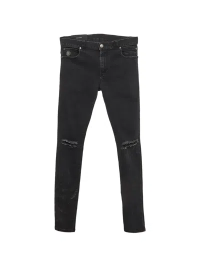 Pre-owned Balmain Distressed-effect Ultra-skinny Jeans In Black
