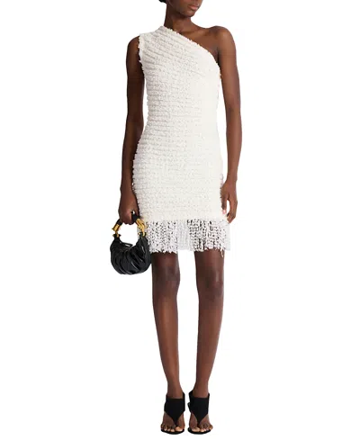 Balmain Dotted Tweed One-shoulder Dress In White