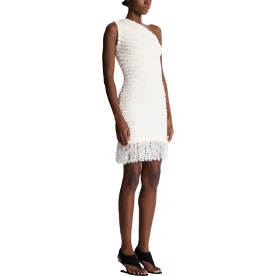 Balmain Dotted Tweed One-shoulder Mini Dress In Neutral