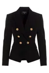 Balmain Black Double-breasted Jacket With Branded Buttons And Asymmetric Cut In Wool Woman