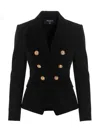 Balmain Black Double-breasted Jacket With Branded Buttons And Asymmetric Cut In Wool Woman
