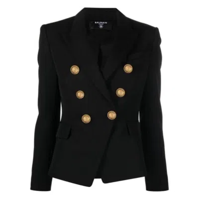 Balmain Double-breasted Grain De Poudre Wool Blazer In Multi